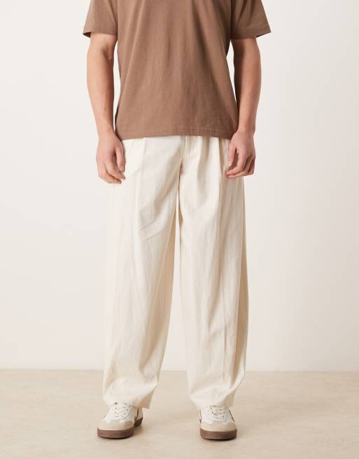 ASOS DESIGN - Nette geplooide broek van linnenmix met ballonpijpen in ecru, 2 van 5