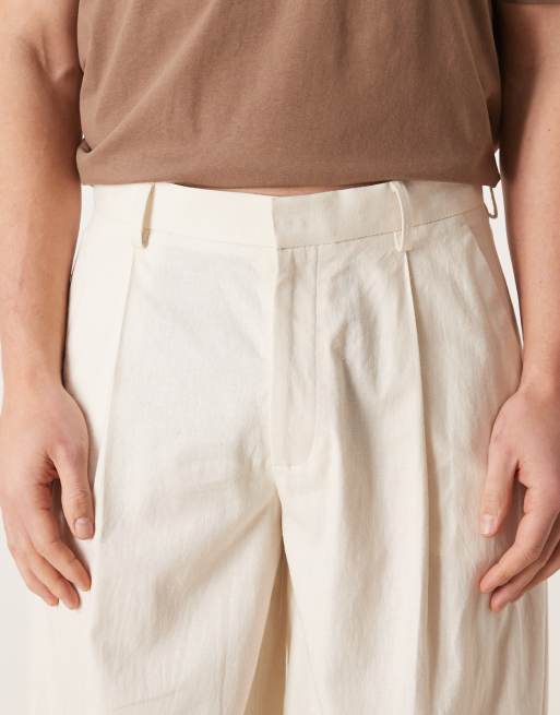ASOS DESIGN - Nette geplooide broek van linnenmix met ballonpijpen in ecru, 4 van 5