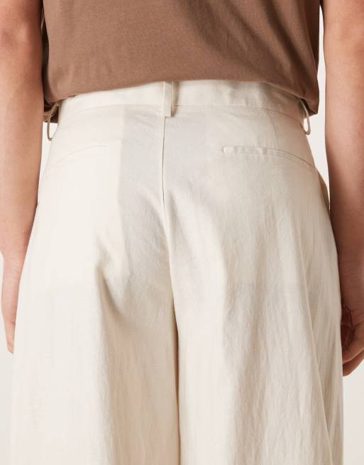 ASOS DESIGN - Nette geplooide broek van linnenmix met ballonpijpen in ecru, 5 van 5