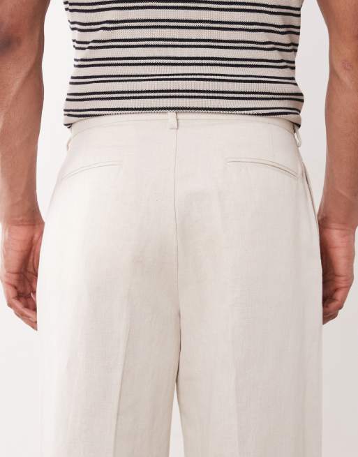 ASOS DESIGN - Nette geplooide broek van linnenmix met wijde pijpen in ecru, 5 van 5