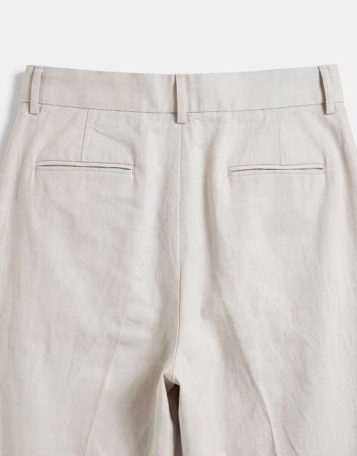 ASOS DESIGN - Nette geplooide broek van linnenmix met wijde pijpen in steenkleur, 9 van 9