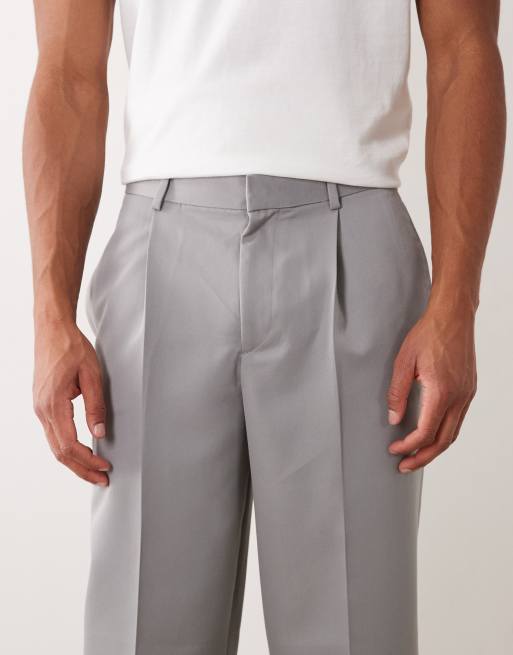 ASOS DESIGN - Nette geplooide ruimvallende toelopende broek in grijs, 2 van 5