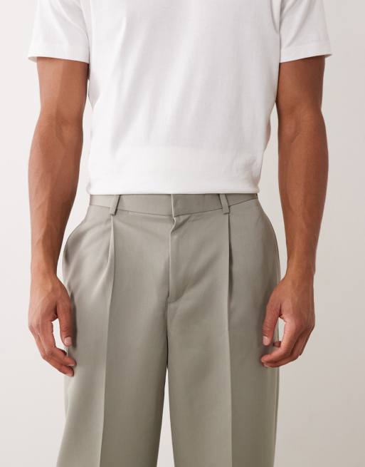 ASOS DESIGN - Nette geplooide ruimvallende toelopende broek in saliegroen, 2 van 5