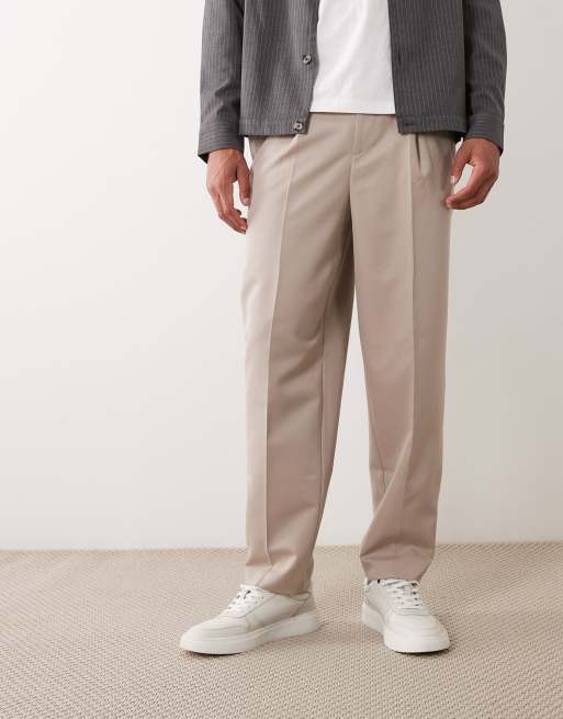 ASOS DESIGN - Nette geplooide ruimvallende toelopende broek in stone, 5 van 5