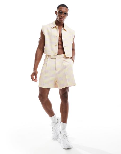 ASOS DESIGN - Nette geruite short met brede pasvorm in geel, deel van co-ord set