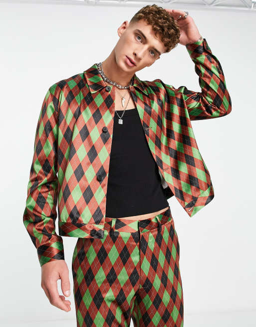 ASOS DESIGN - Nette jas met knopen en argyle-print, deel van co-ord set