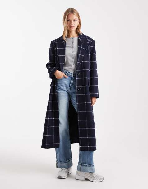 ASOS DESIGN - Nette jas met lange pasvorm en ruitprint in marineblauw - view 1