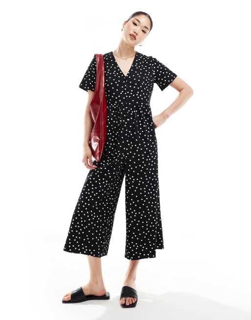 ASOS DESIGN - Nette jumpsuit met korte mouwen en zwart-witte stippen
