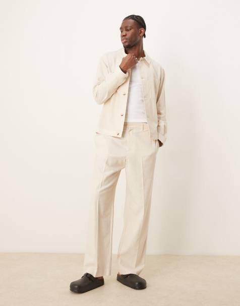 ASOS DESIGN - Nette katoenen broek met wijde pijpen en elastische taille in stone, deel van co-ord set - view 1