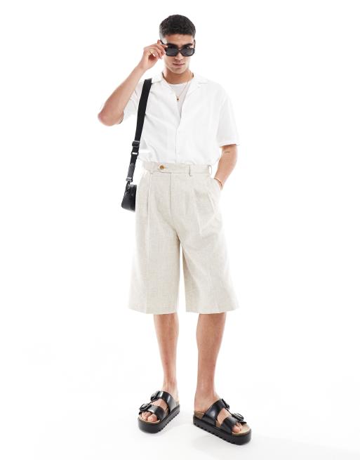 ASOS DESIGN - Nette lange short van linnen met structuur in beige