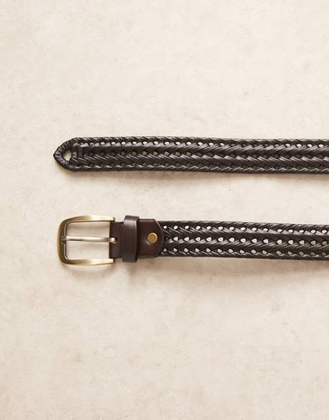 ASOS DESIGN - Nette leren geweven riem met goudkleurige gesp in donkerbruin - view 1