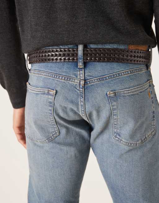 ASOS DESIGN - Nette leren geweven riem met goudkleurige gesp in donkerbruin, 3 van 3