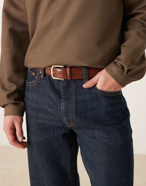ASOS DESIGN - Nette leren riem met gouden gesp in bruin - view 1