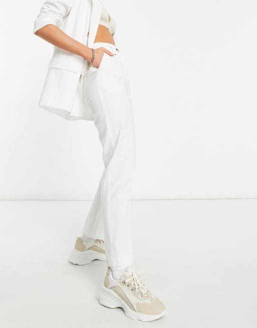 ASOS DESIGN - Nette linnenmix broek met cigarette-pijpen in wit
