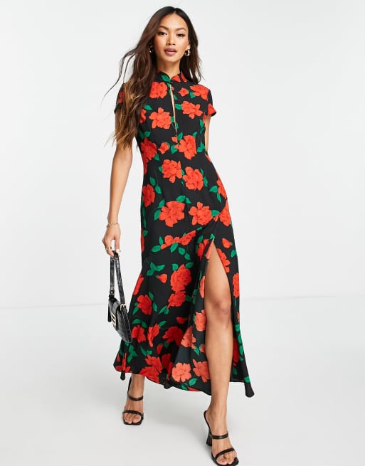 ASOS DESIGN - Nette midi jurk met keyhole opening voor en rozenprint , 4 van 4