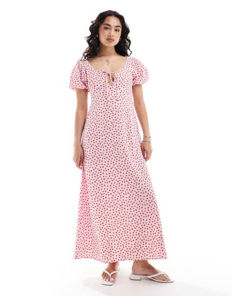 ASOS DESIGN - Nette midi jurk met pofmouwen in stippen - view 1