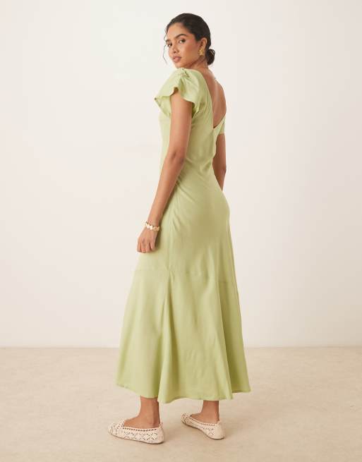 ASOS DESIGN - Nette midi jurk met uitlopende mouwen in saliegroen, 2 van 4