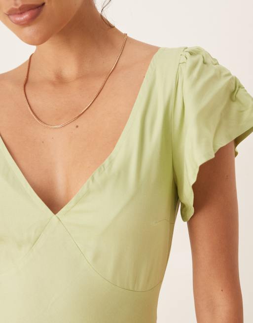 ASOS DESIGN - Nette midi jurk met uitlopende mouwen in saliegroen, 3 van 4