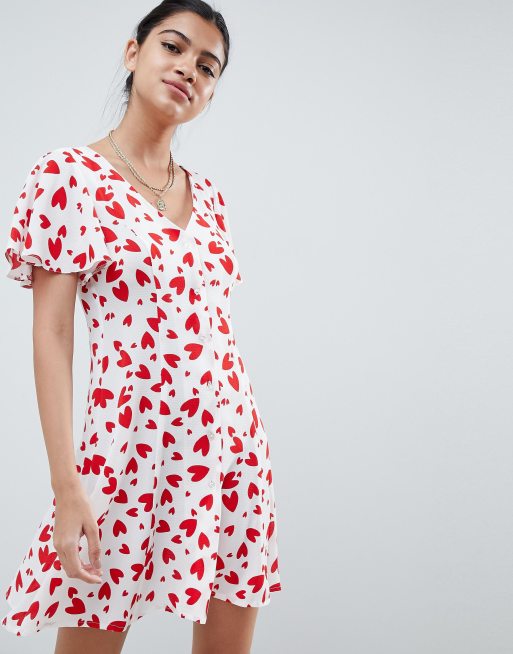 ASOS DESIGN - Nette mini-jurk met knopen in hartjesprint