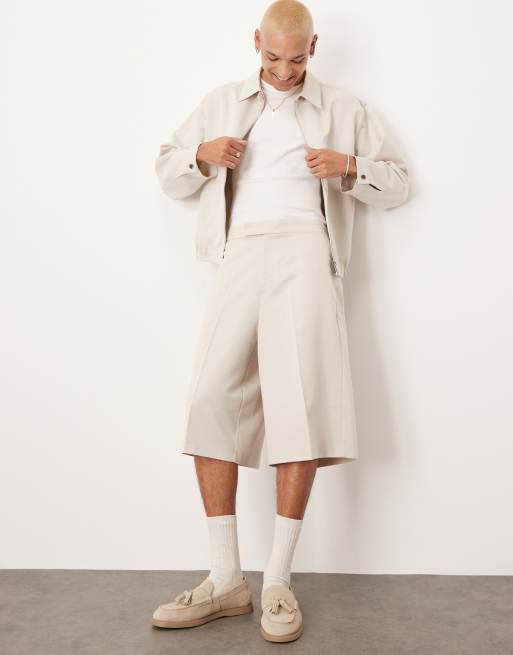 ASOS DESIGN - Nette oversized bermuda shorts met elastische tailleband in stone, deel van co-ord set