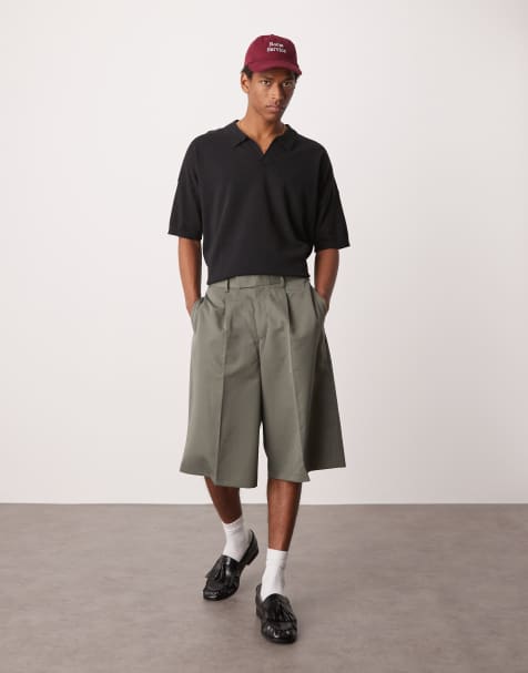 ASOS DESIGN - Nette oversized bermudashort met plooien aan de voorkant in grijsgroen - view 1