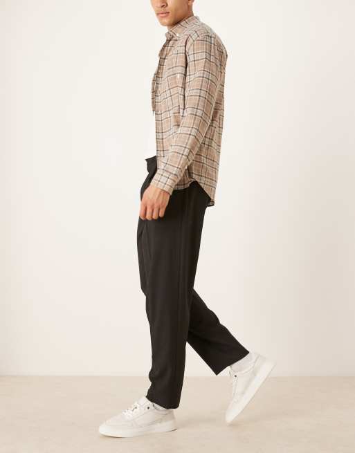 ASOS DESIGN - Nette oversized geplooide broek met toelopende pijpen in gemêleerd zwart, 2 van 5