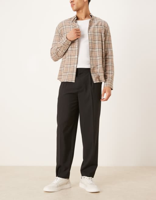 ASOS DESIGN - Nette oversized geplooide broek met toelopende pijpen in gemêleerd zwart, 3 van 5
