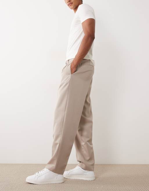 ASOS DESIGN - Nette oversized geplooide broek van keperstof in stone, 3 van 5