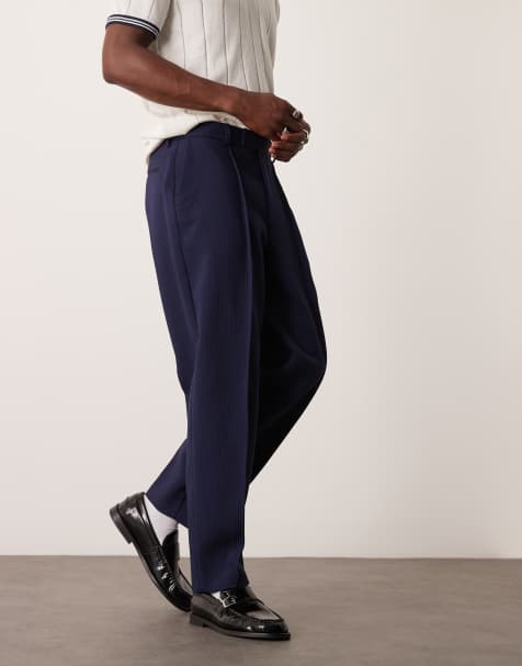 ASOS DESIGN - Nette oversized toelopende broek met geribbelde textuur in donkerblauw - view 1