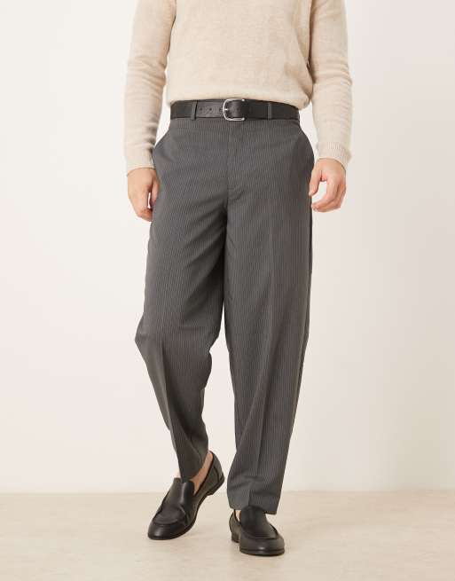 ASOS DESIGN - Nette oversized toelopende broek met krijtstreep in antracietgrijs, 2 van 5