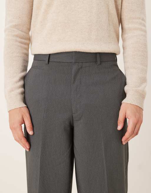 ASOS DESIGN - Nette oversized toelopende broek met krijtstreep in antracietgrijs, 4 van 5