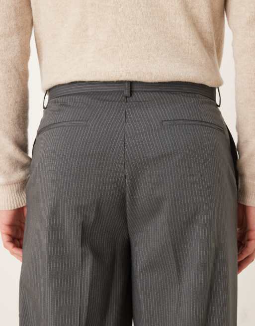 ASOS DESIGN - Nette oversized toelopende broek met krijtstreep in antracietgrijs, 5 van 5
