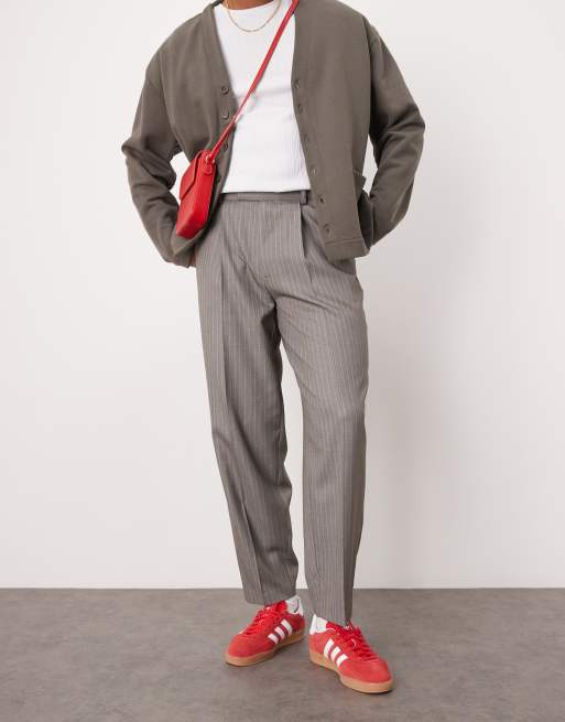 ASOS DESIGN - Nette oversized toelopende broek met krijtstreep in grijs