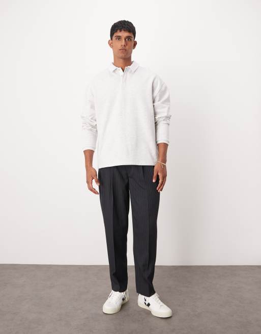 ASOS DESIGN - Nette oversized toelopende broek met krijtstreep in marineblauw