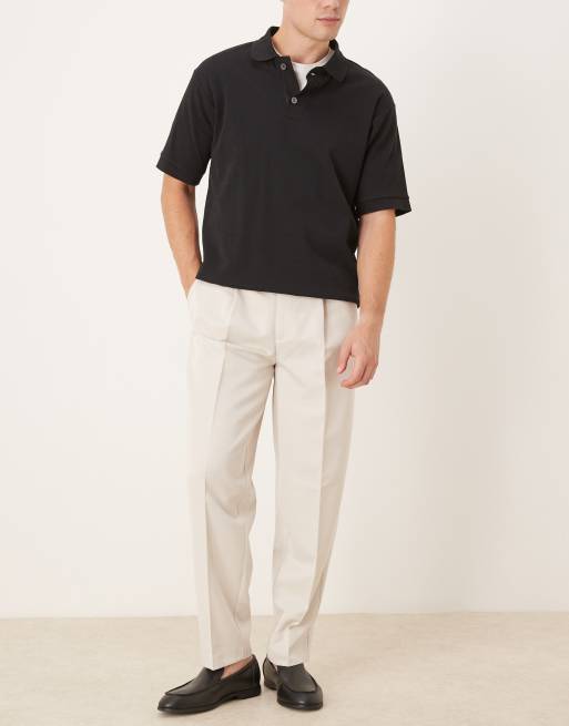 ASOS DESIGN - Nette oversized toelopende broek met plooi aan de voorkant in ecru, 2 van 5