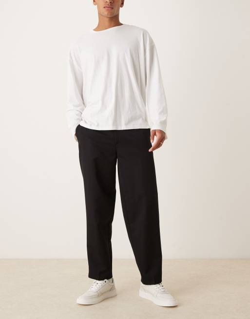 ASOS DESIGN - Nette oversized toelopende broek met plooi aan de voorkant in zwart, 2 van 5