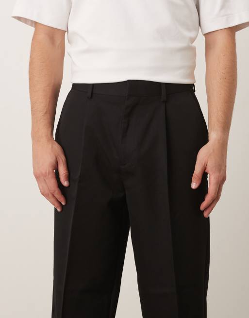 ASOS DESIGN - Nette oversized toelopende broek met plooi aan de voorkant in zwart , 4 van 5