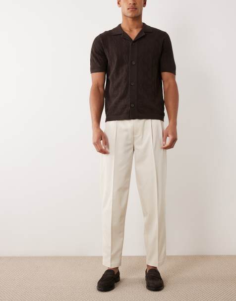 ASOS DESIGN - Nette oversized toelopende broek met plooien van keperstof in ecru - view 1