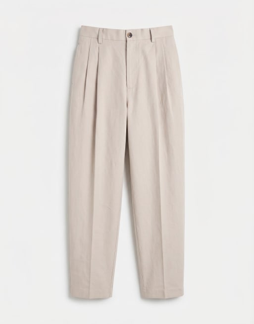 ASOS DESIGN - Nette oversized toelopende linnenrijke broek met plooien in stone, 6 van 7