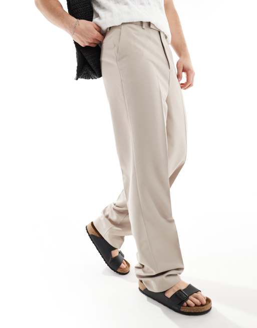 ASOS DESIGN - Nette pantalon met rechte pijpen en hoge taille in stone