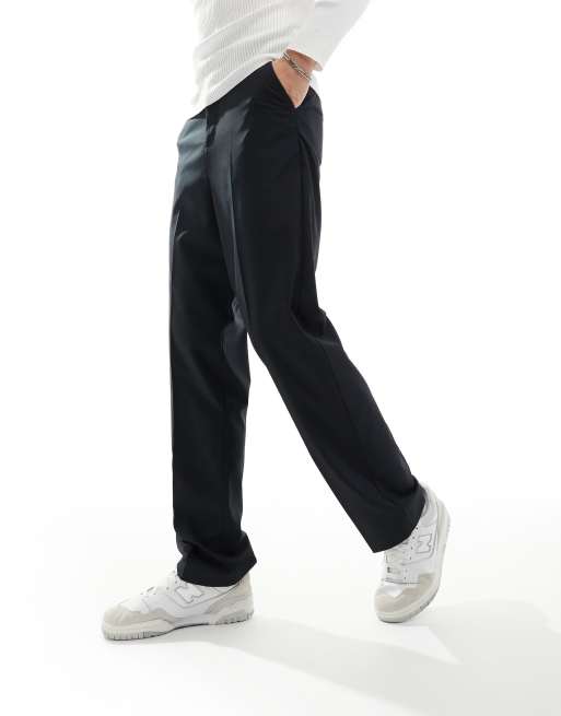ASOS DESIGN - Nette pantalon met rechte pijpen en hoge taille in zwart