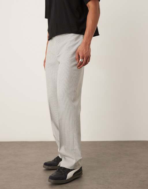 ASOS DESIGN - Nette rechte broek met elastische taille in grijze microruit, deel van co-ord set, 3 van 5