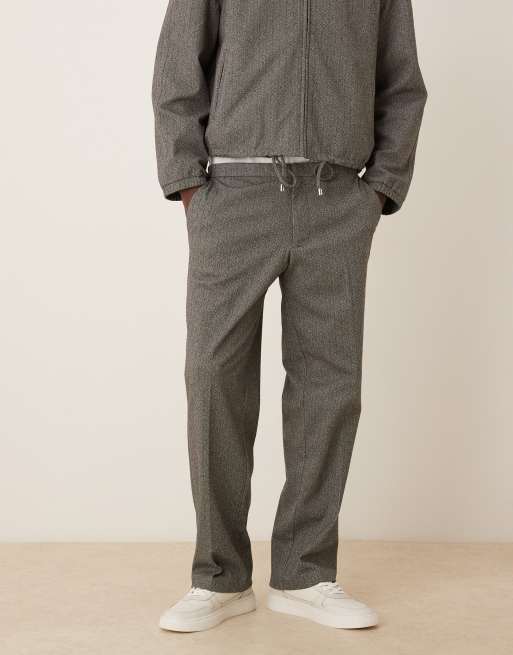 ASOS DESIGN - Nette rechte broek met visgraatmotief in grijs, deel van co-ord set, 2 van 5
