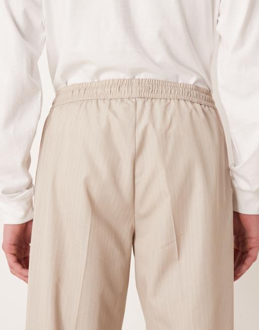 ASOS DESIGN - Nette regular-fit gestreepte broek in stone, deel van co-ord set, 5 van 5