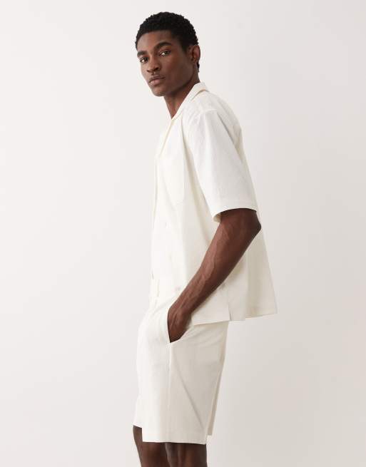 ASOS DESIGN - Nette regular-fit short van seersucker in wit, deel van co-ord set, 3 van 5