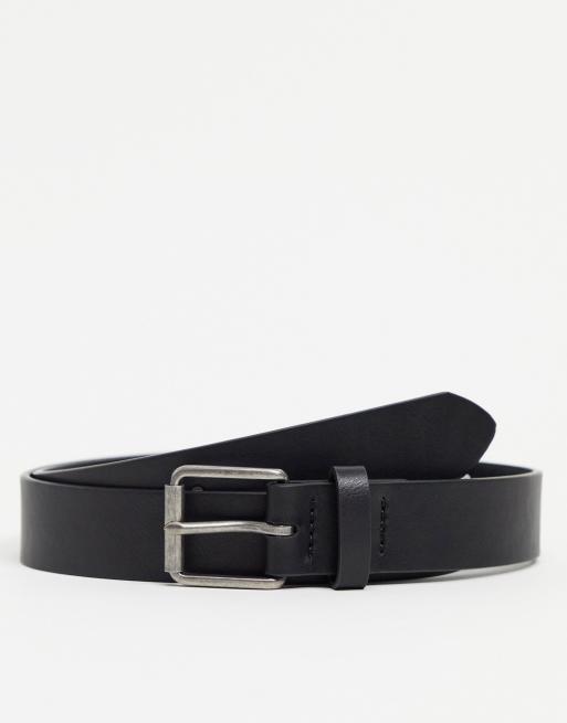 ASOS DESIGN - Nette riem in zwart imitatieleer met rolgesp in metaal