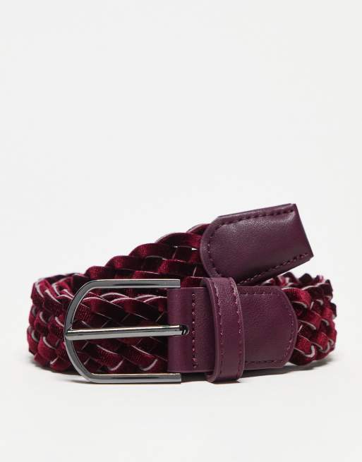 ASOS DESIGN - Nette riem van geweven fluweel in bordeaux