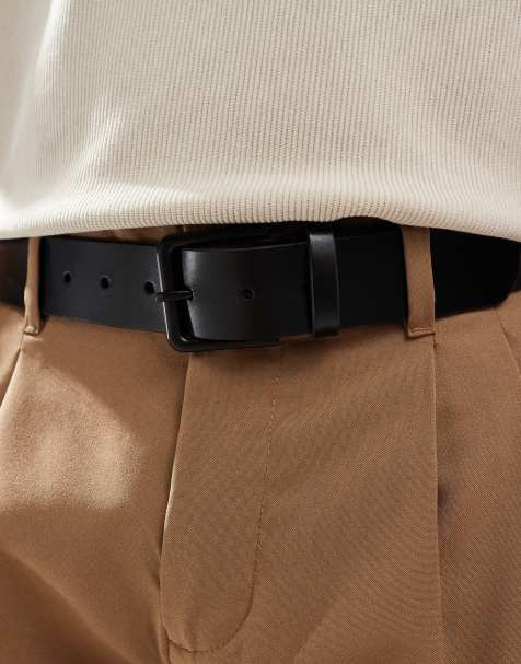 ASOS DESIGN - Nette riem van leer in zwart met matzwarte gesp - view 1