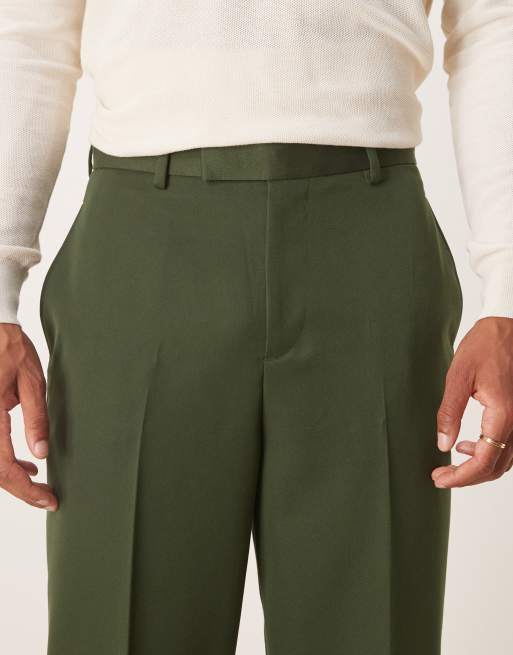 ASOS DESIGN - Nette ruimvallende broek met toelopende pasvorm in donkergroen, 3 van 5