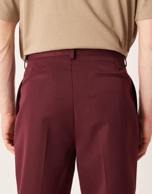ASOS DESIGN - Nette, ruimvallende toelopende broek met plooi in bordeauxrood, 5 van 5